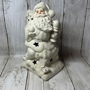 International Bazaar Christmas Santa Figurine Bisque Porcelain Gold Accents star